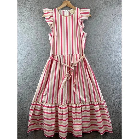 Kate Spade Pink and White Peach Sherbert Midi Dress Striped Midi Dress, Size 14 - Picture 2 of 4